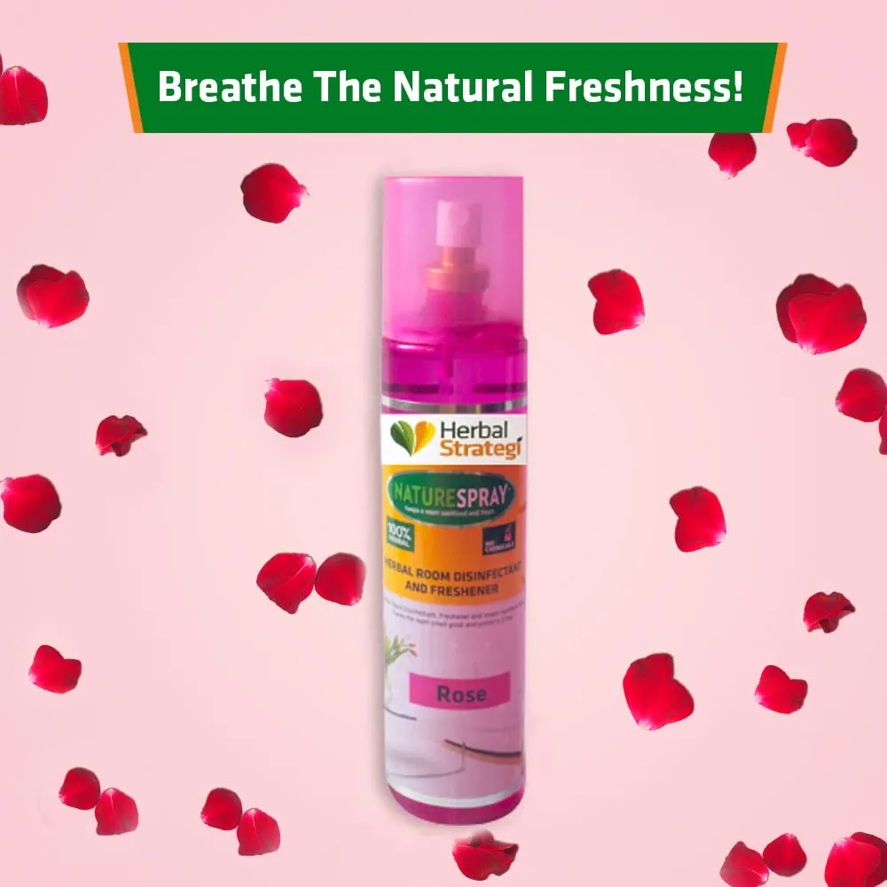 Herbal Strategi – NatureSpray Rose|Room Freshener |Rose Aromatic Fragrance | Disinfectant | Completely Herbal |Eco-friendly & Biodegradable| Made With Natural Essential Oils| Irritant-Free, Chemical-Free |Baby-Safe, Skin-Safe, Pet-Safe |250mL