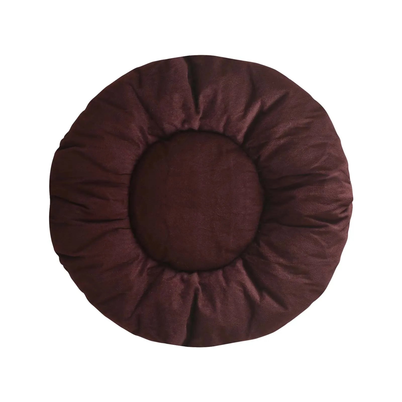 Hiputee Reversible Flat Velvet Round Shape Cushion for Dogs and Cats (Brown & Cream)