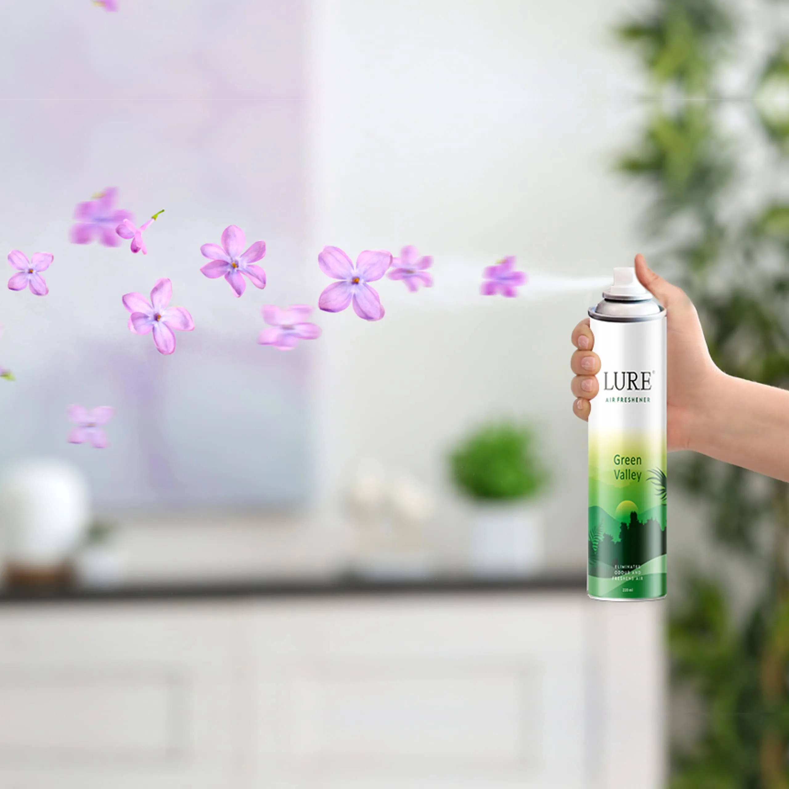 Lure Room Air Freshener for Home And Office - Green Valley Combo (Pack of 6, 220ml each)