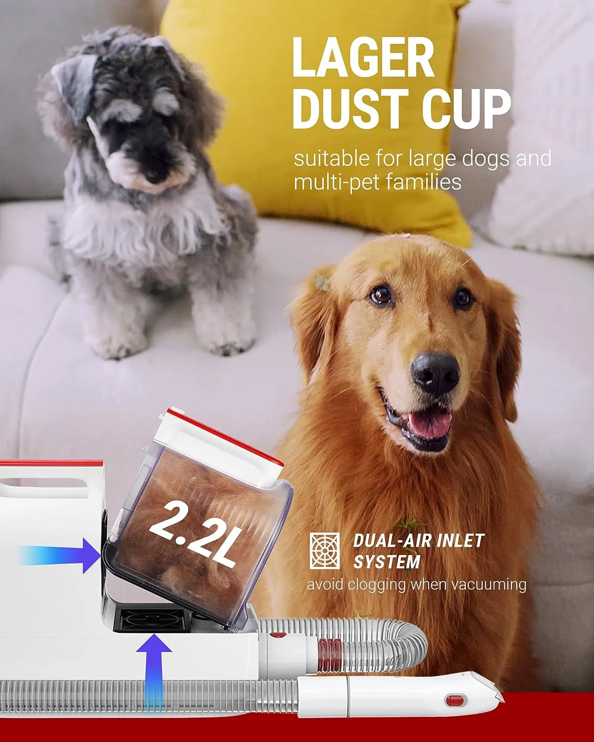 Pet Hair Vacuum and Dog Grooming Kit