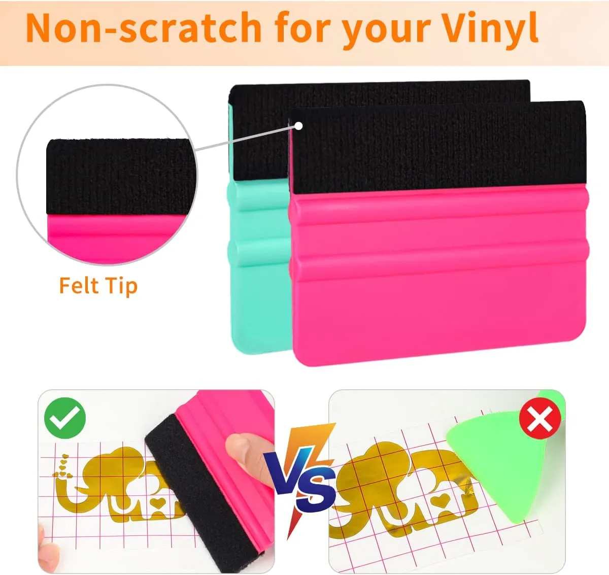 Squeegee for Vinyl - 2Pack Felt Squeegee Tool, Craft Adhesive Vinyl for Car Film Wrap, Sign Making, DIY Crafting, Window