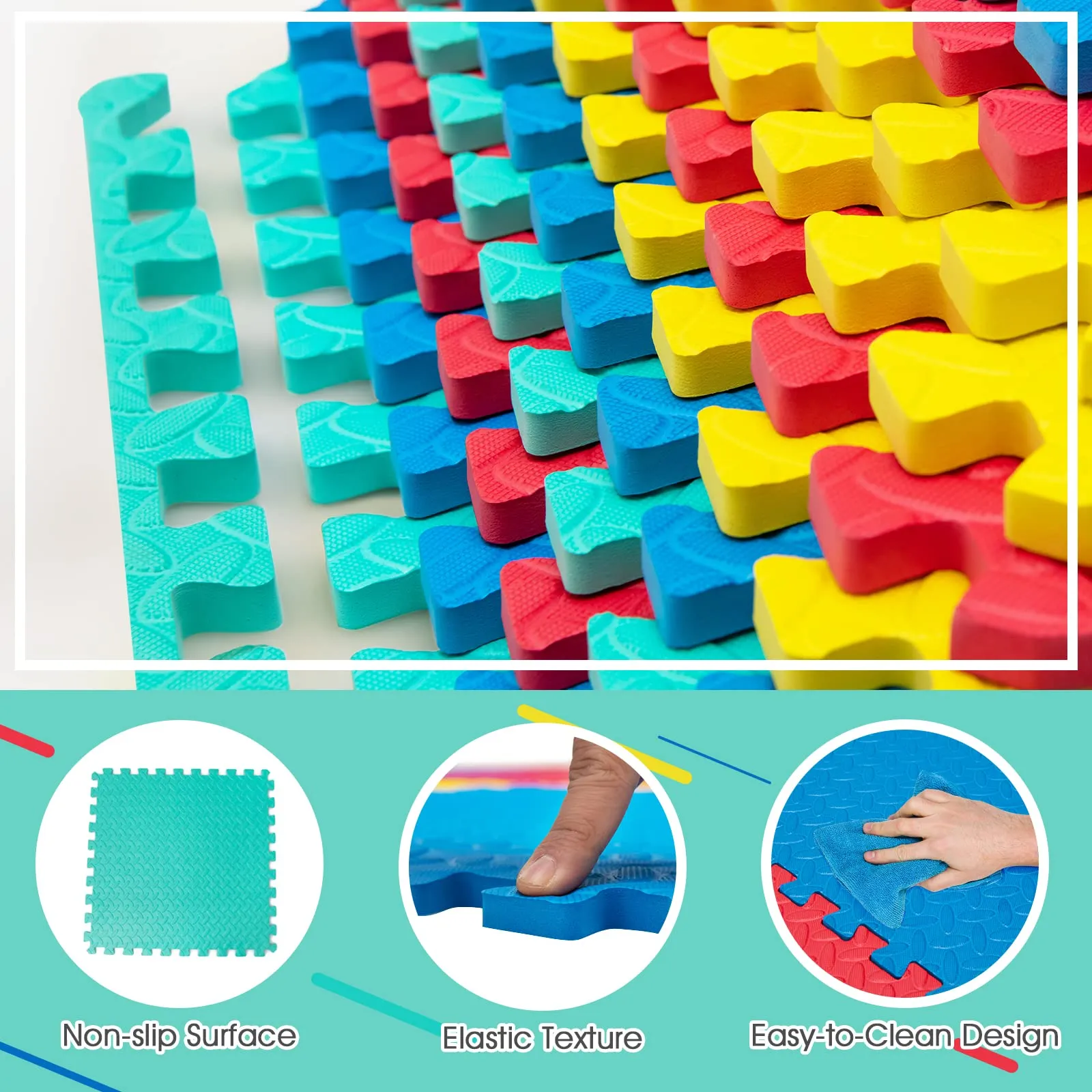 Tangkula 12 Tiles Exercise Flooring Mats with Border, Non-Slip EVA Foam Protective Mats