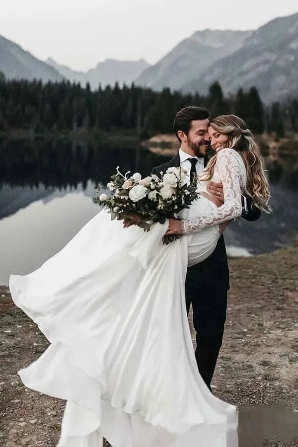 Two Piece Boho Chiffon Beach Wedding Dresses