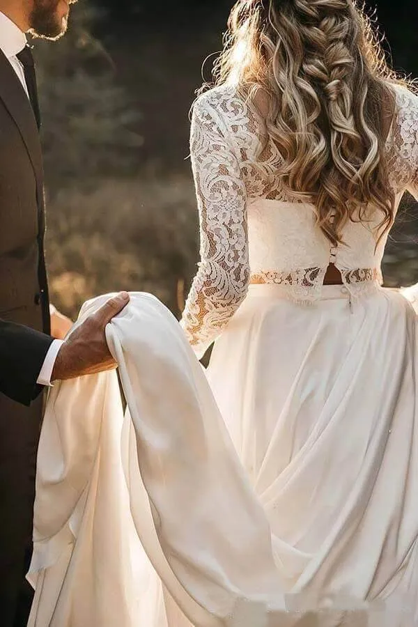 Two Piece Boho Chiffon Beach Wedding Dresses