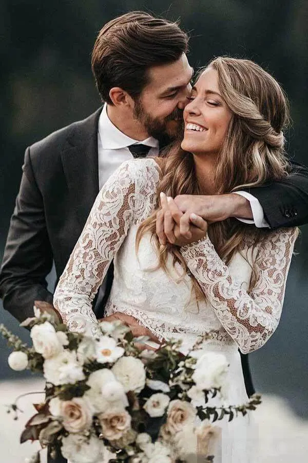 Two Piece Boho Chiffon Beach Wedding Dresses