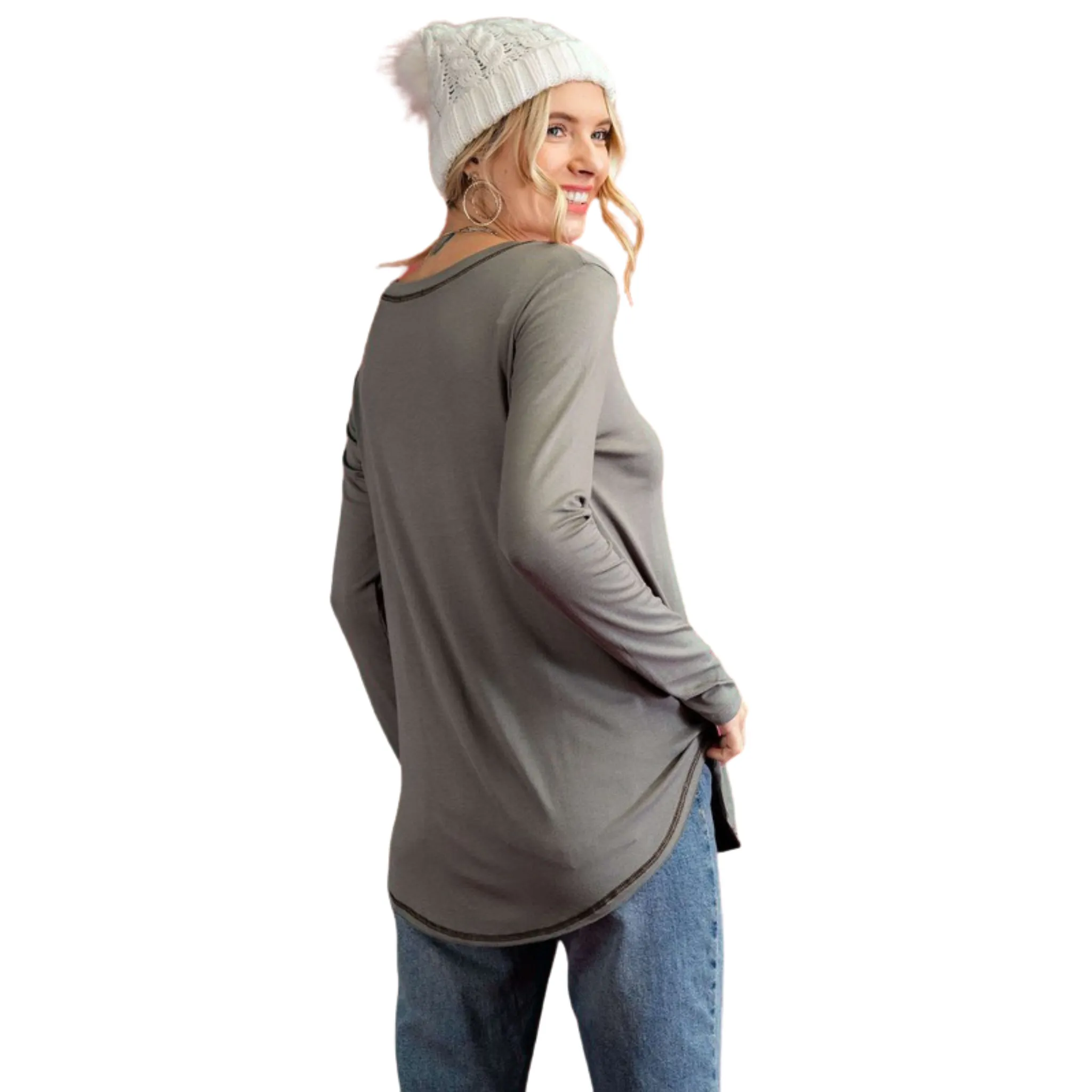 V-Neck Stitch Contrast Top